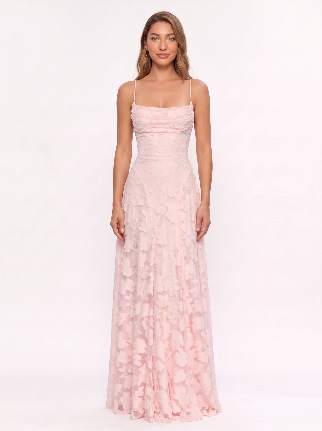 Fransesca Appliqué Petal Maxi Dress – Textured Formal Evening Wedding Guest Women Elegant Maxi Dress