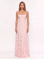 Fransesca Appliqué Petal Maxi Dress – Textured Formal Evening Wedding Guest Women Elegant Maxi Dress