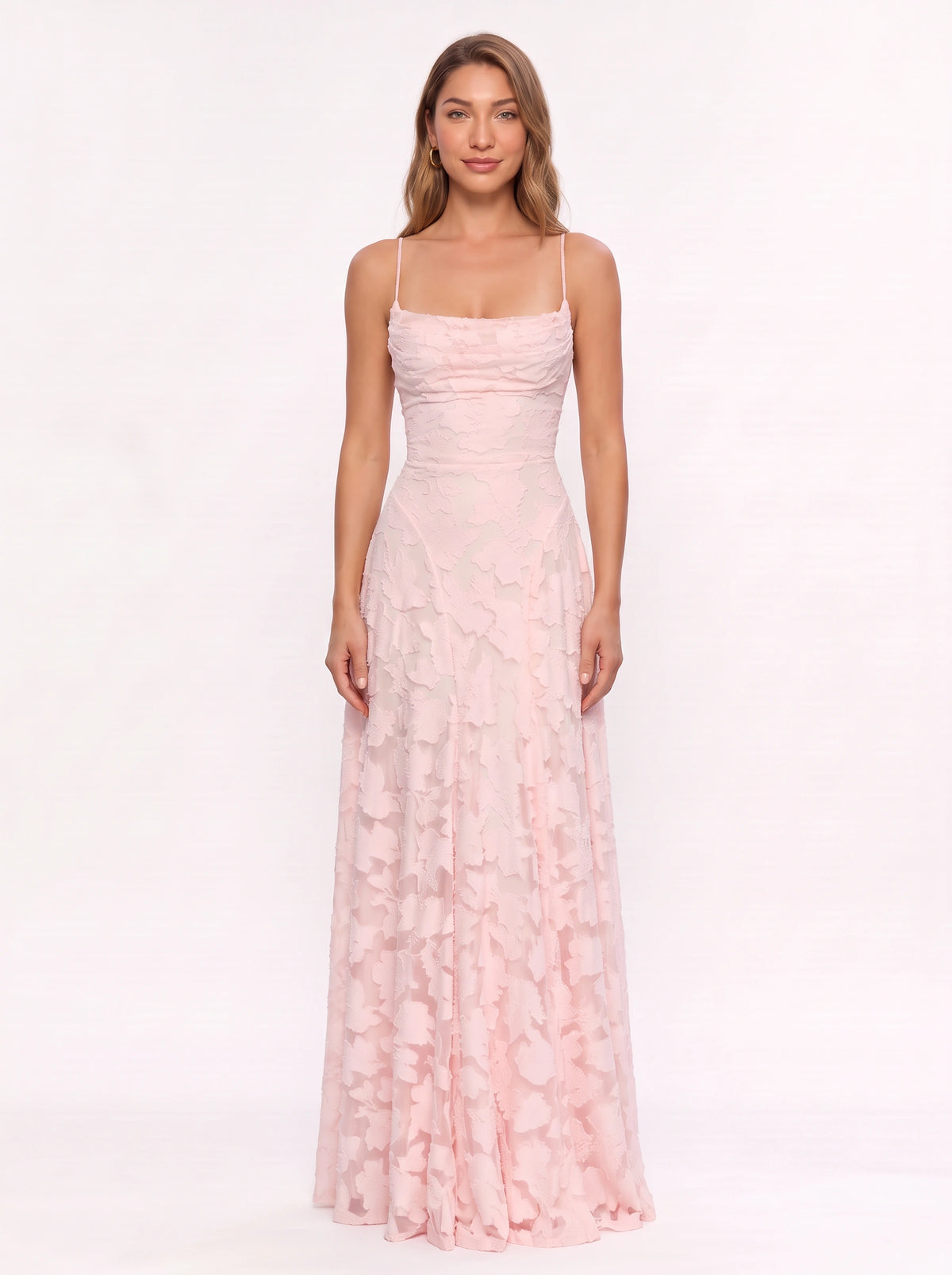Fransesca Appliqué Petal Maxi Dress – Textured Formal Evening Wedding Guest Women Elegant Maxi Dress