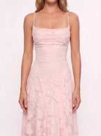Fransesca Appliqué Petal Maxi Dress – Textured Formal Evening Wedding Guest Women Elegant Maxi Dress