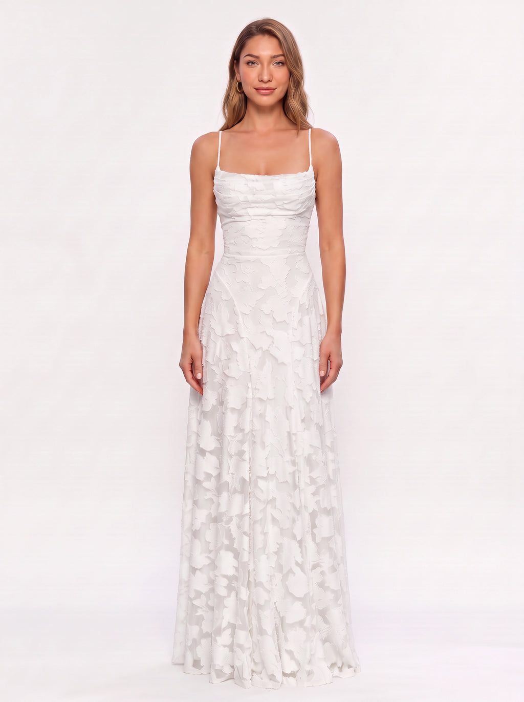 Fransesca Appliqué Petal Maxi Dress – Textured Formal Evening Wedding Guest Women Elegant Maxi Dress