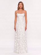 Fransesca Appliqué Petal Maxi Dress – Textured Formal Evening Wedding Guest Women Elegant Maxi Dress
