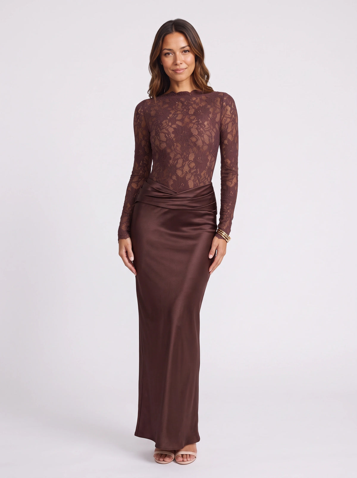 Lacflor Lace Long Sleeve Maxi Dress – Women Formal Evening Wedding Guest Elegant Party Maxi Dress