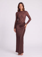 Lacflor Lace Long Sleeve Maxi Dress – Women Formal Evening Wedding Guest Elegant Party Maxi Dress