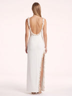 Petrime Appliqué Slit Maxi Dress – Embellished Formal Evening Women Wedding Guest Bridesmaid Maxi Dress