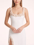 Petrime Appliqué Slit Maxi Dress – Embellished Formal Evening Women Wedding Guest Bridesmaid Maxi Dress