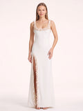Petrime Appliqué Slit Maxi Dress – Embellished Formal Evening Women Wedding Guest Bridesmaid Maxi Dress