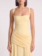 Diagonya Ruched Square-Neck Maxi Dress – Women Formal Wedding Guest Evening Party Elegant Maxi Dress