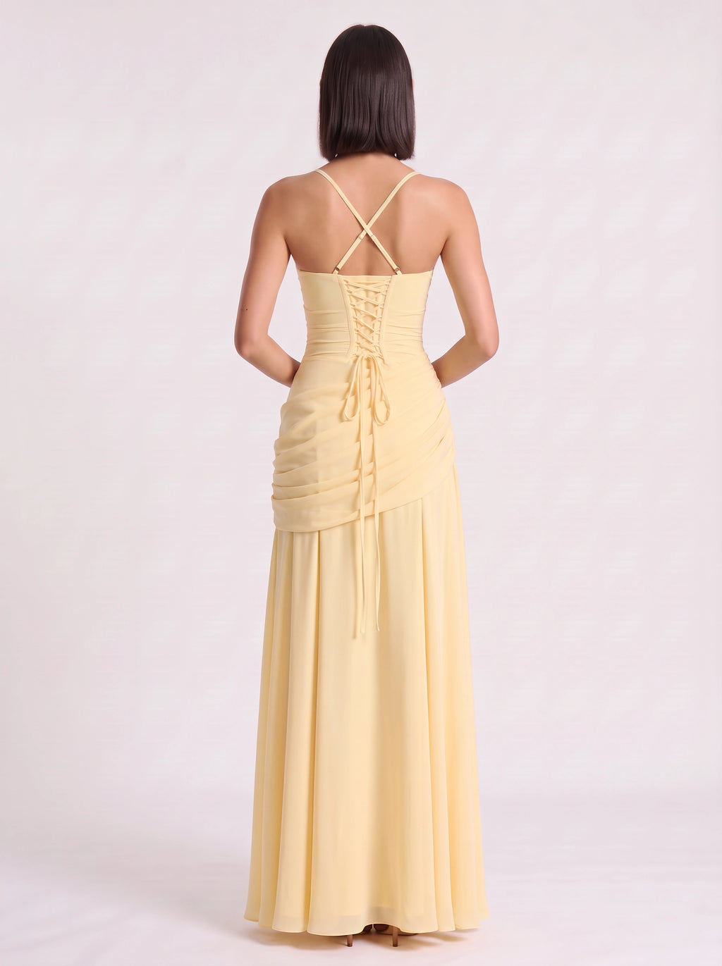 Diagonya Ruched Square-Neck Maxi Dress – Women Formal Wedding Guest Evening Party Elegant Maxi Dress