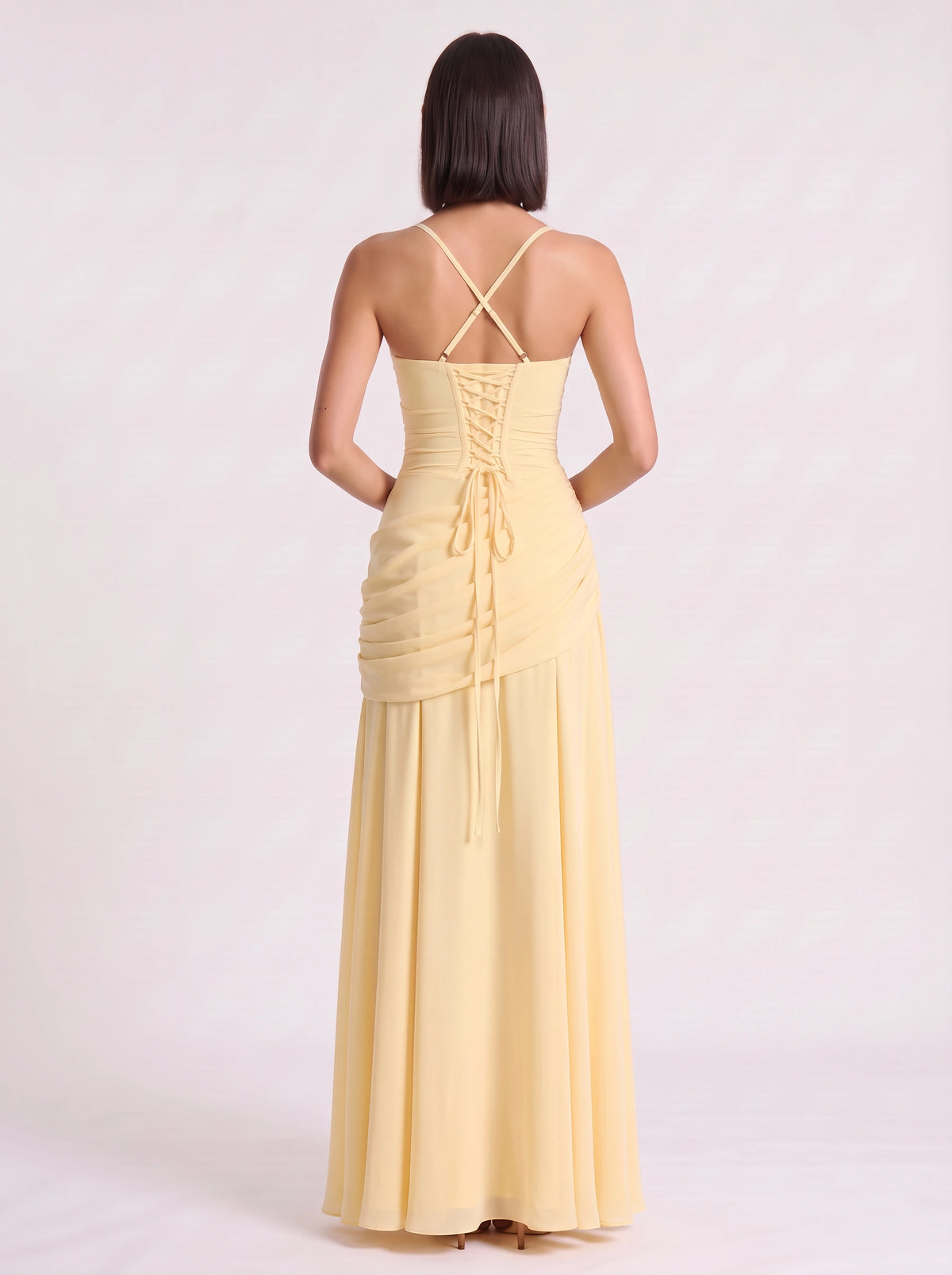 Diagonya Ruched Square-Neck Maxi Dress – Women Formal Wedding Guest Evening Party Elegant Maxi Dress