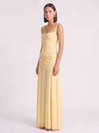 Diagonya Ruched Square-Neck Maxi Dress – Women Formal Wedding Guest Evening Party Elegant Maxi Dress