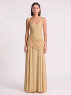 Diagonya Ruched Square-Neck Maxi Dress – Women Formal Wedding Guest Evening Party Elegant Maxi Dress