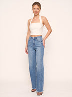 Frawdje Wide-Leg Straight Jeans – Frayed Hem Women Casual Denim High-Waist Relaxed Fit Straight Leg Jeans