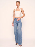 Frawdje Wide-Leg Straight Jeans – Frayed Hem Women Casual Denim High-Waist Relaxed Fit Straight Leg Jeans