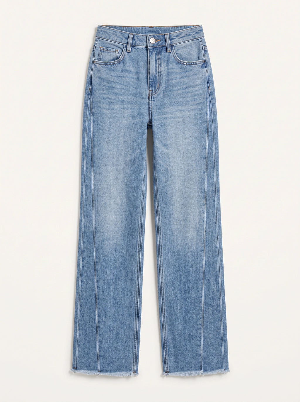 Frawdje Wide-Leg Straight Jeans – Frayed Hem Women Casual Denim High-Waist Relaxed Fit Straight Leg Jeans