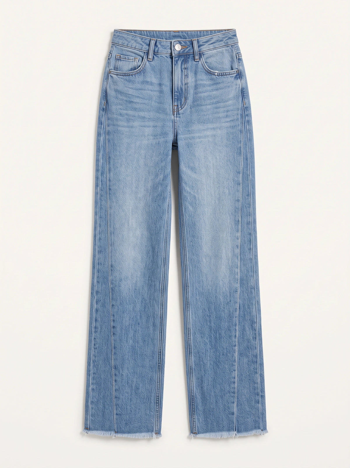 Frawdje Wide-Leg Straight Jeans – Frayed Hem Women Casual Denim High-Waist Relaxed Fit Straight Leg Jeans
