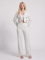 Cropline Cropped Pinstripe Blazer Trouser Set – Women Office Formal Work Tailored Wide-Leg Co-Ord
