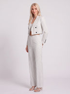 Cropline Cropped Pinstripe Blazer Trouser Set – Women Office Formal Work Tailored Wide-Leg Co-Ord