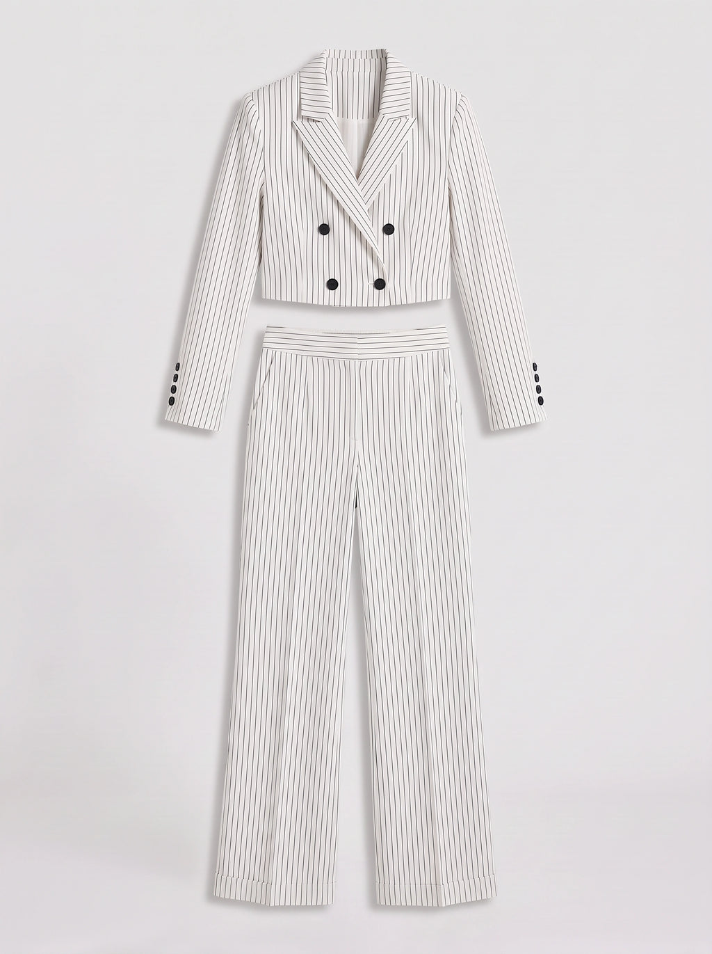Cropline Cropped Pinstripe Blazer Trouser Set – Women Office Formal Work Tailored Wide-Leg Co-Ord