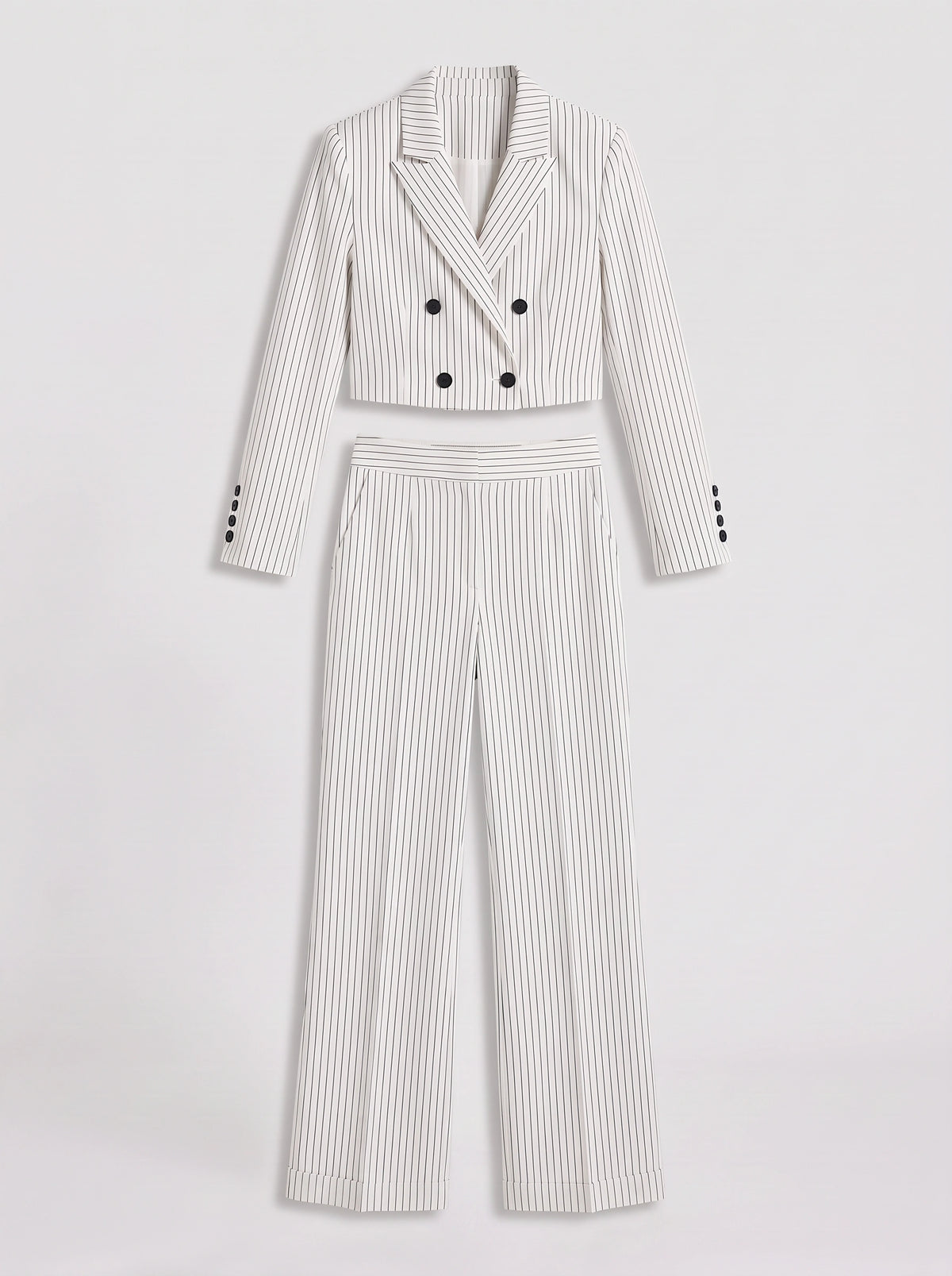 Cropline Cropped Pinstripe Blazer Trouser Set – Women Office Formal Work Tailored Wide-Leg Co-Ord