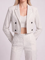 Cropline Cropped Pinstripe Blazer Trouser Set – Women Office Formal Work Tailored Wide-Leg Co-Ord