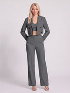 Cropline Cropped Pinstripe Blazer Trouser Set – Women Office Formal Work Tailored Wide-Leg Co-Ord