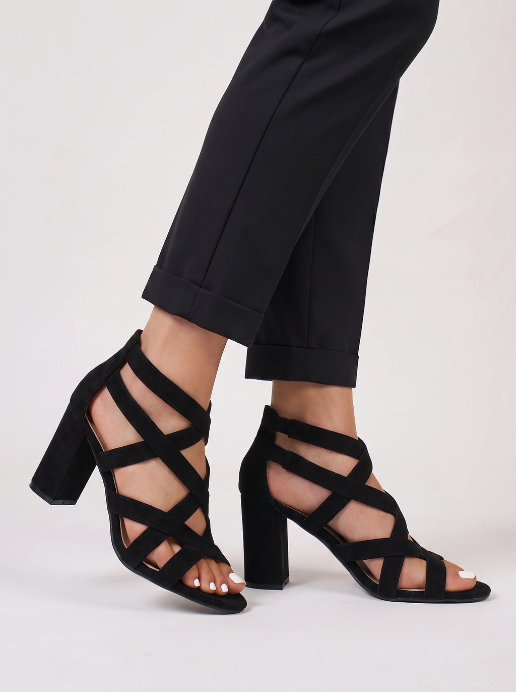 Latrix Strappy Block Heel Sandals – Open Toe Women Evening Party Formal Caged Ankle Strap Heels