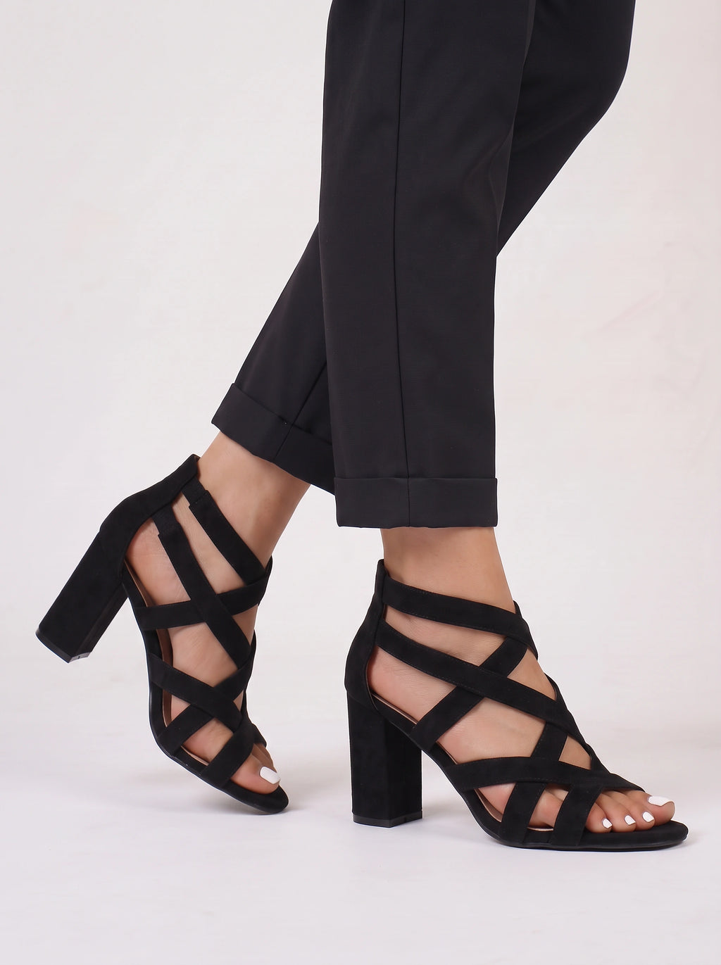 Latrix Strappy Block Heel Sandals – Open Toe Women Evening Party Formal Caged Ankle Strap Heels