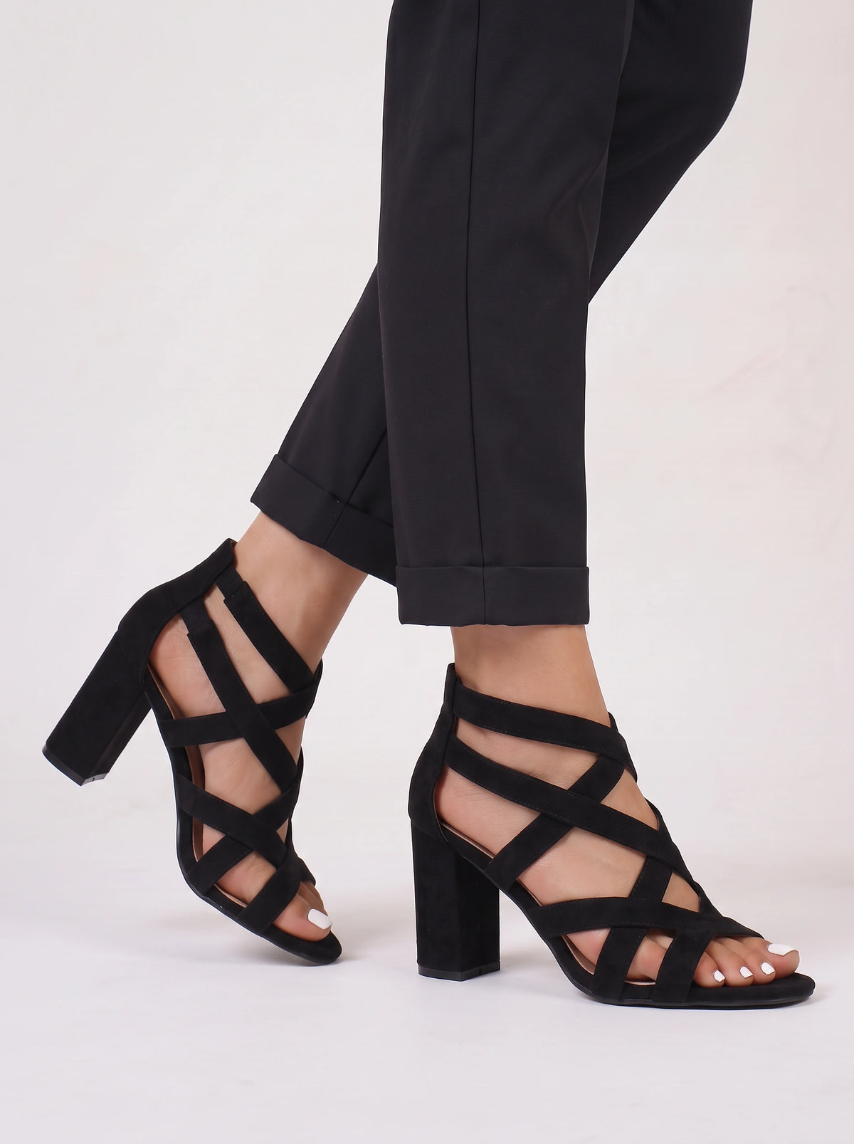 Latrix Strappy Block Heel Sandals – Open Toe Women Evening Party Formal Caged Ankle Strap Heels