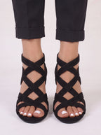 Latrix Strappy Block Heel Sandals – Open Toe Women Evening Party Formal Caged Ankle Strap Heels