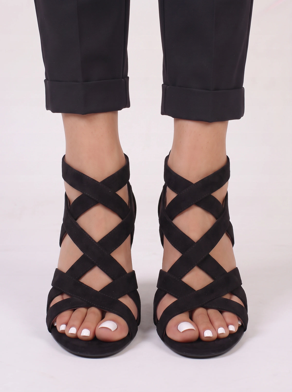 Latrix Strappy Block Heel Sandals – Open Toe Women Evening Party Formal Caged Ankle Strap Heels