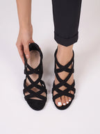 Latrix Strappy Block Heel Sandals – Open Toe Women Evening Party Formal Caged Ankle Strap Heels