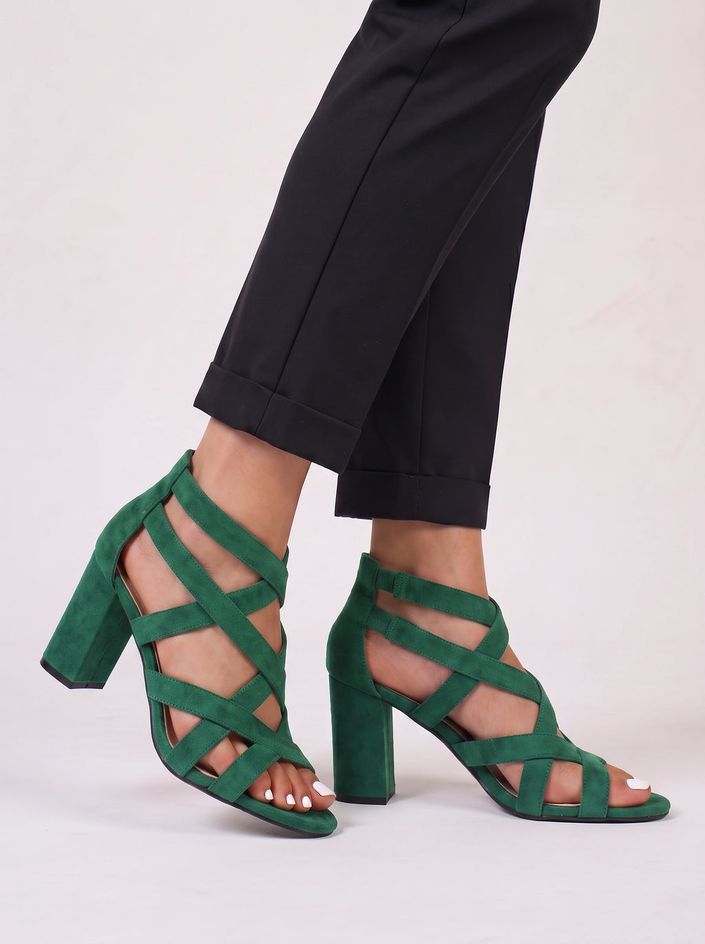 Latrix Strappy Block Heel Sandals – Open Toe Women Evening Party Formal Caged Ankle Strap Heels