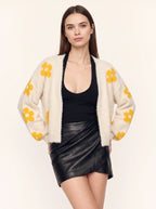 Frayma Floral Fuzzy Open Front Cardigan – Women Oversized Knit Winter Fall Casual Lounge Cardigan