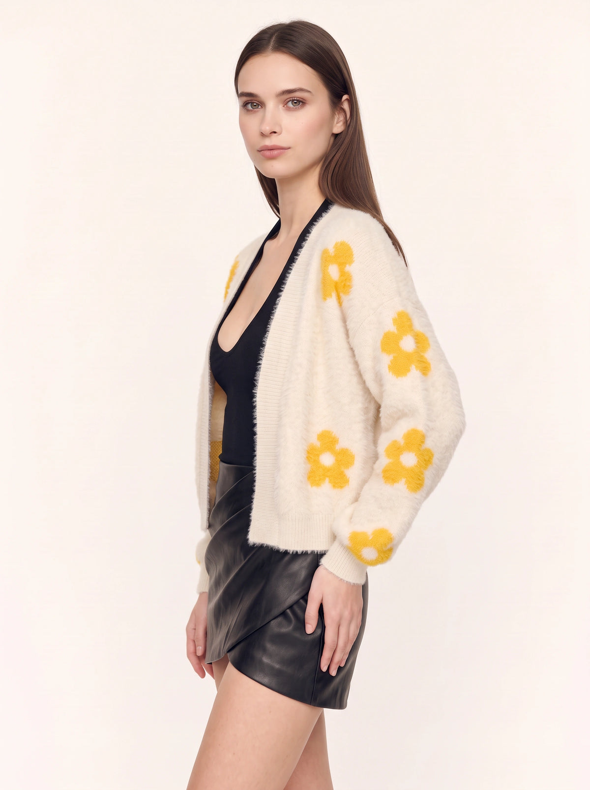 Frayma Floral Fuzzy Open Front Cardigan – Women Oversized Knit Winter Fall Casual Lounge Cardigan