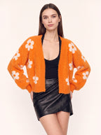 Frayma Floral Fuzzy Open Front Cardigan – Women Oversized Knit Winter Fall Casual Lounge Cardigan