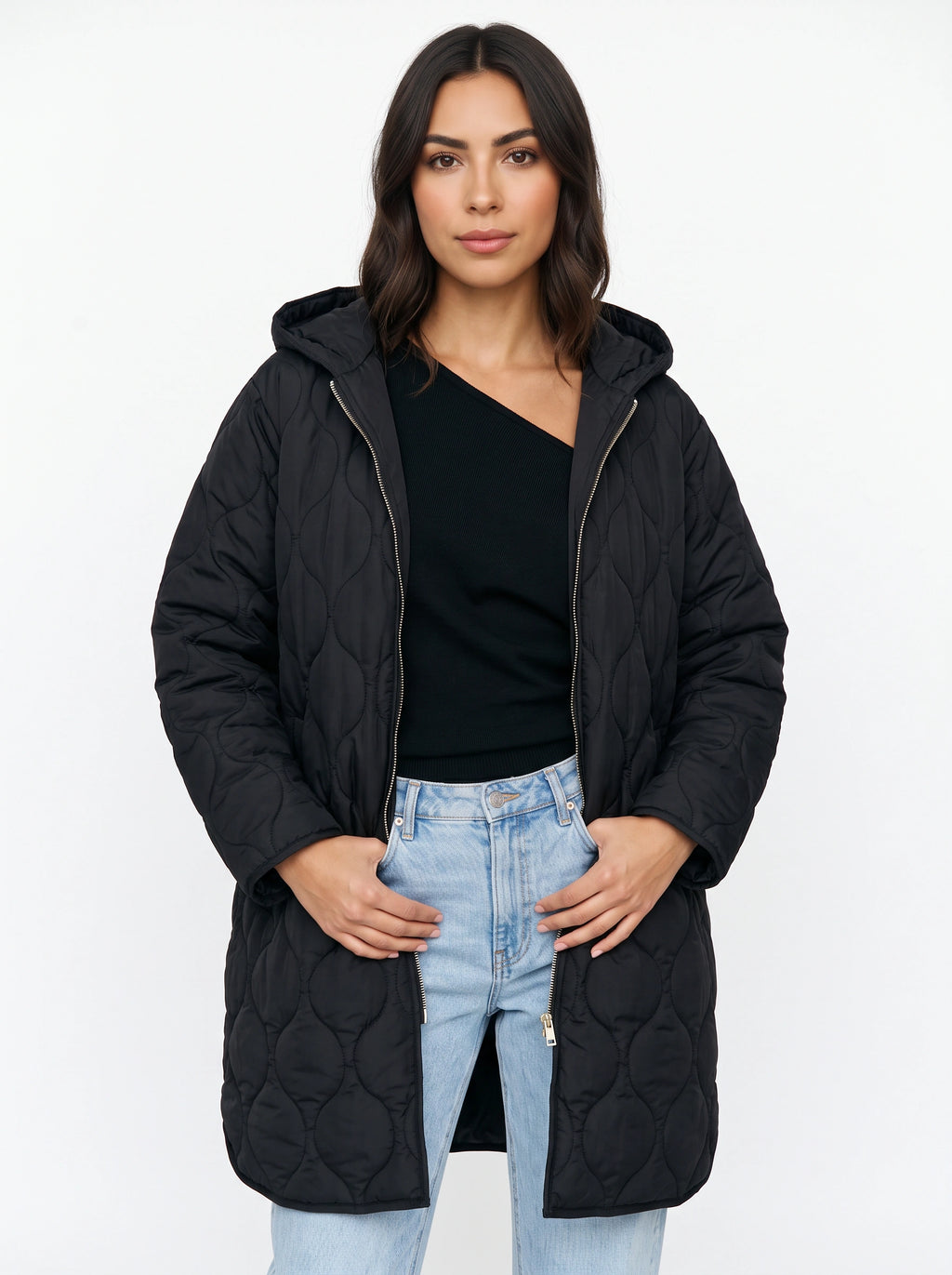 Blobyne Longline Quilted Hooded Coat – Padded Puffer Jacket Women Winter Autumn Casual Outerwear