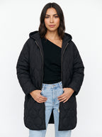 Blobyne Longline Quilted Hooded Coat – Padded Puffer Jacket Women Winter Autumn Casual Outerwear