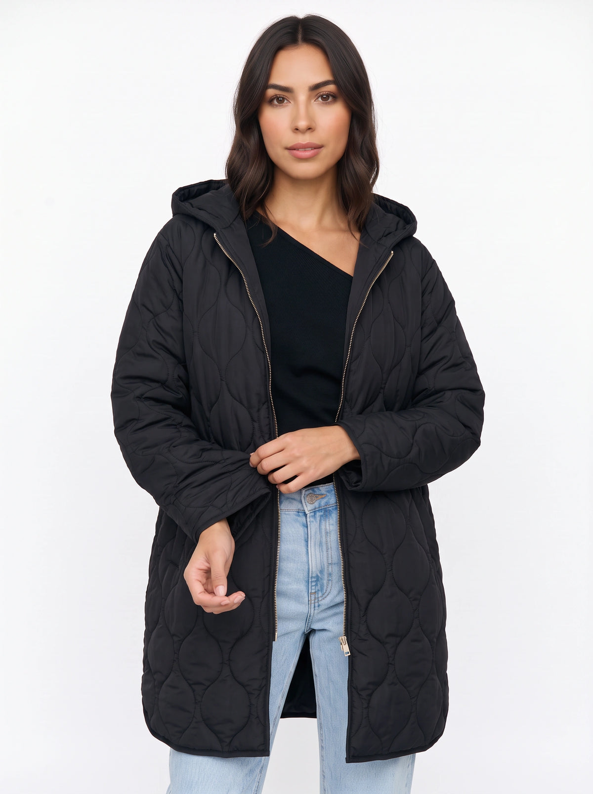 Blobyne Longline Quilted Hooded Coat – Padded Puffer Jacket Women Winter Autumn Casual Outerwear