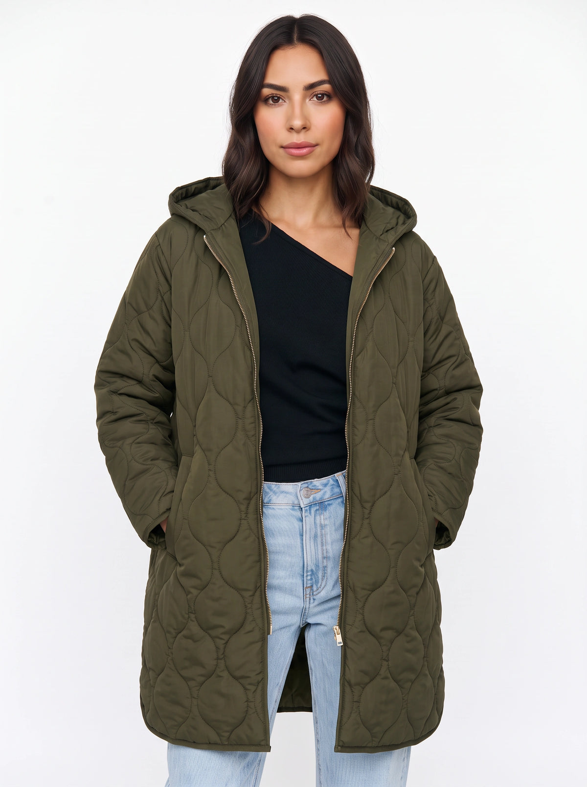 Blobyne Longline Quilted Hooded Coat – Padded Puffer Jacket Women Winter Autumn Casual Outerwear