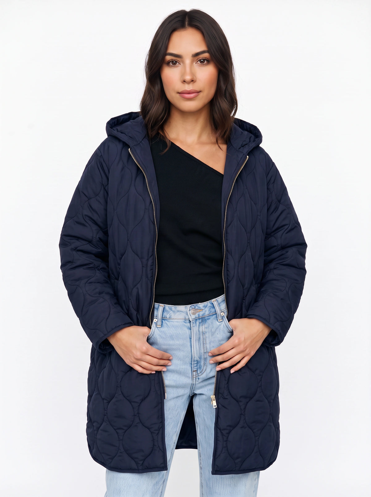 Blobyne Longline Quilted Hooded Coat – Padded Puffer Jacket Women Winter Autumn Casual Outerwear