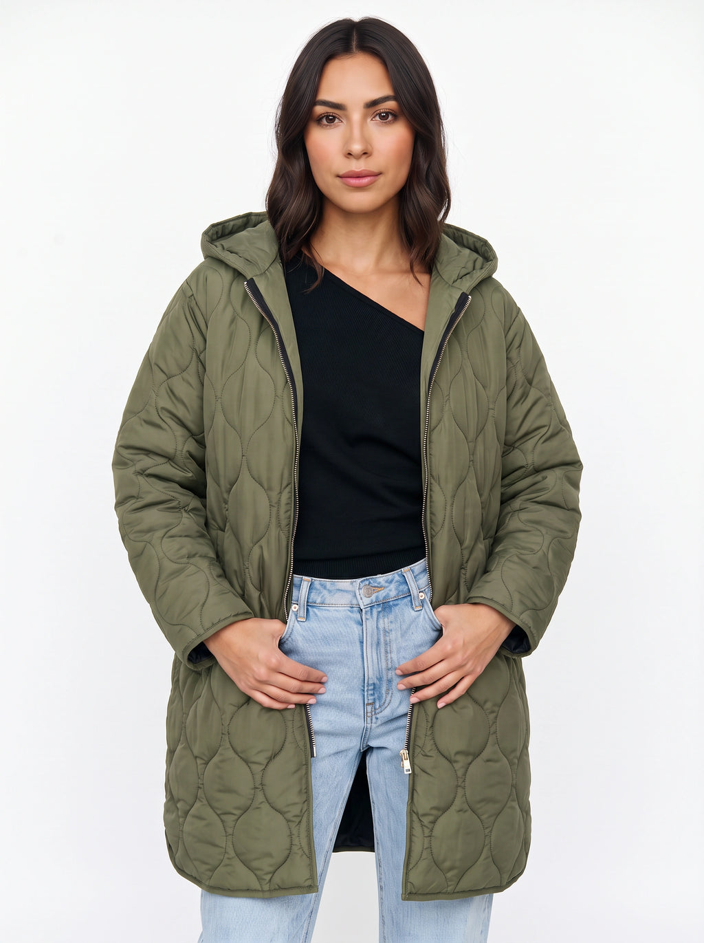Blobyne Longline Quilted Hooded Coat – Padded Puffer Jacket Women Winter Autumn Casual Outerwear