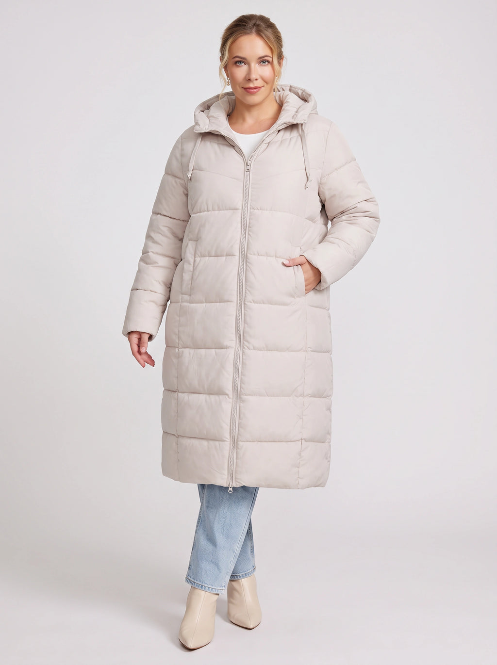 Channelque Hooded Longline Puffer Coat – Quilted Padded Winter Women Casual Oversized Longline Puffer Coat