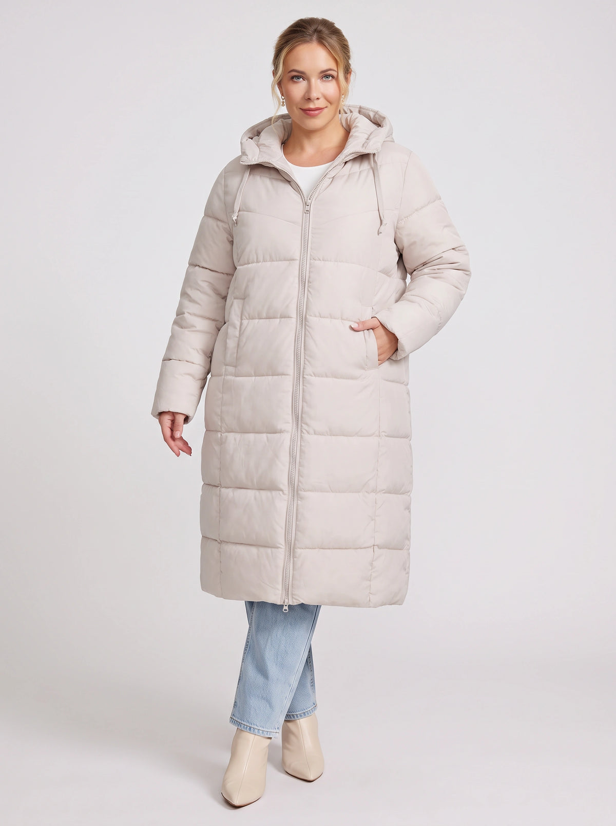 Channelque Hooded Longline Puffer Coat – Quilted Padded Winter Women Casual Oversized Longline Puffer Coat
