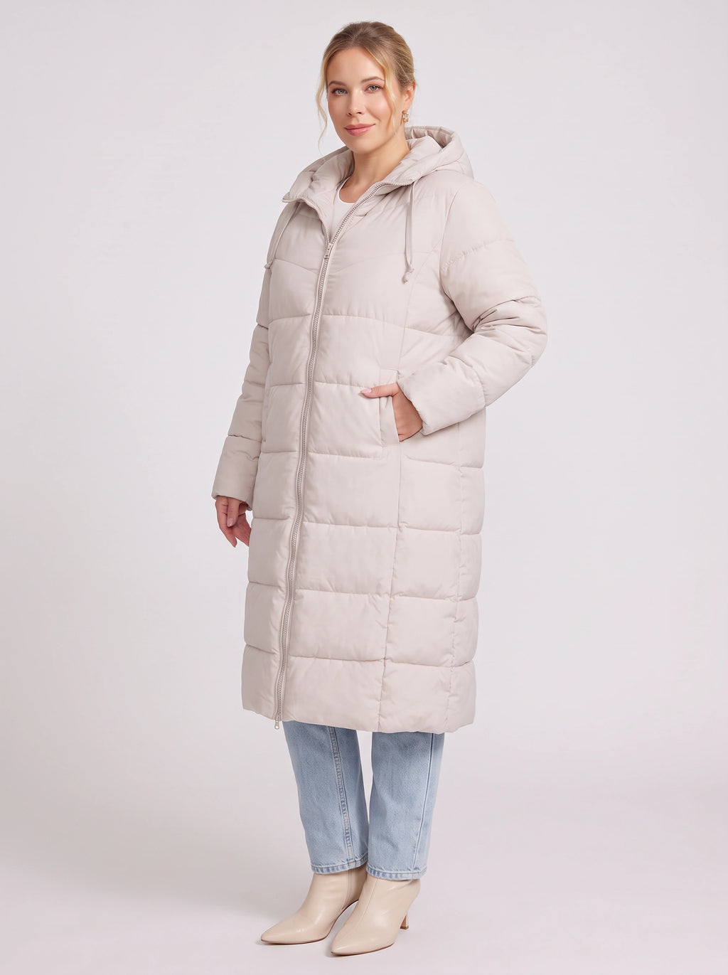 Channelque Hooded Longline Puffer Coat – Quilted Padded Winter Women Casual Oversized Longline Puffer Coat