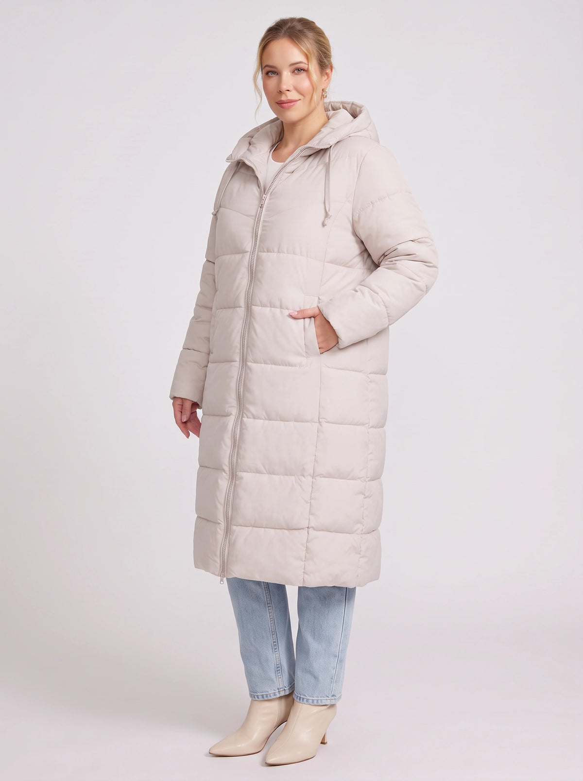 Channelque Hooded Longline Puffer Coat – Quilted Padded Winter Women Casual Oversized Longline Puffer Coat