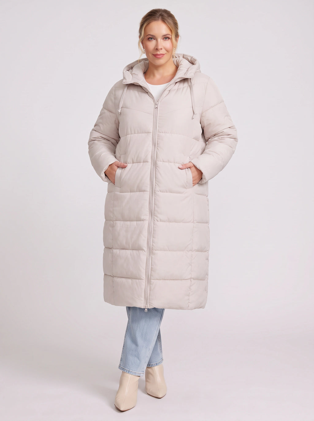 Channelque Hooded Longline Puffer Coat – Quilted Padded Winter Women Casual Oversized Longline Puffer Coat