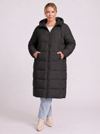 Channelque Hooded Longline Puffer Coat – Quilted Padded Winter Women Casual Oversized Longline Puffer Coat
