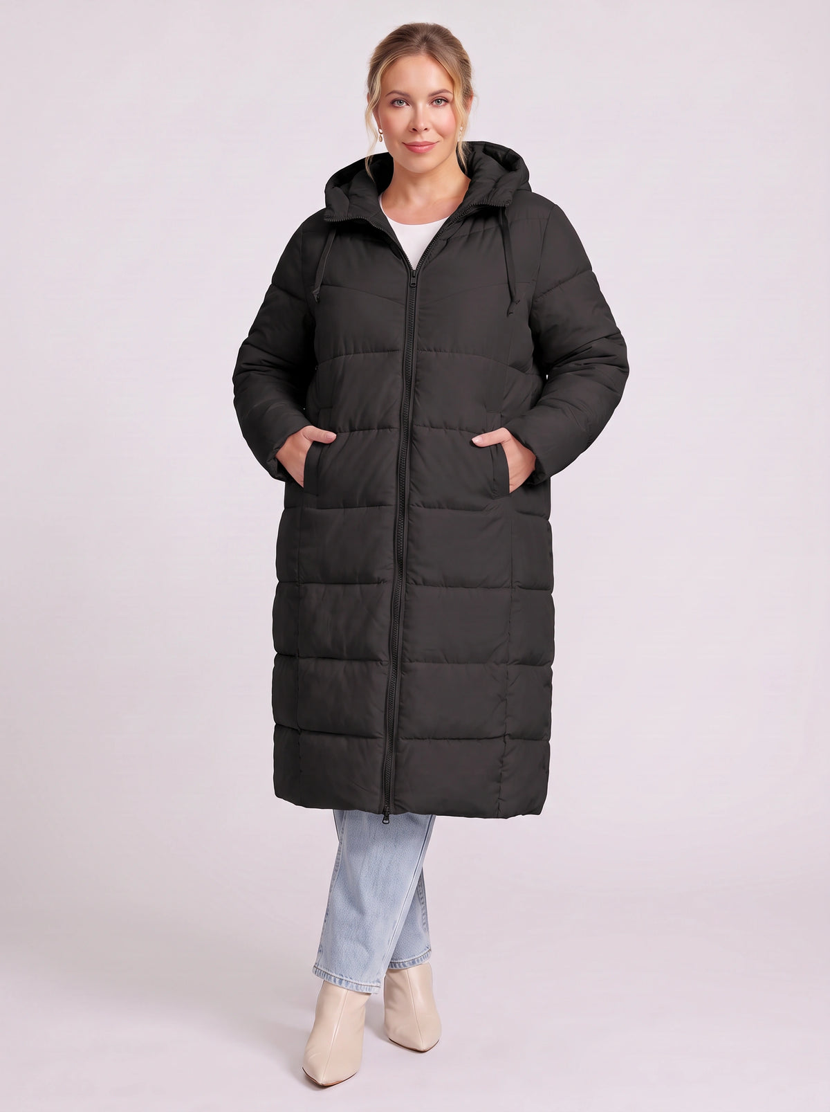 Channelque Hooded Longline Puffer Coat – Quilted Padded Winter Women Casual Oversized Longline Puffer Coat