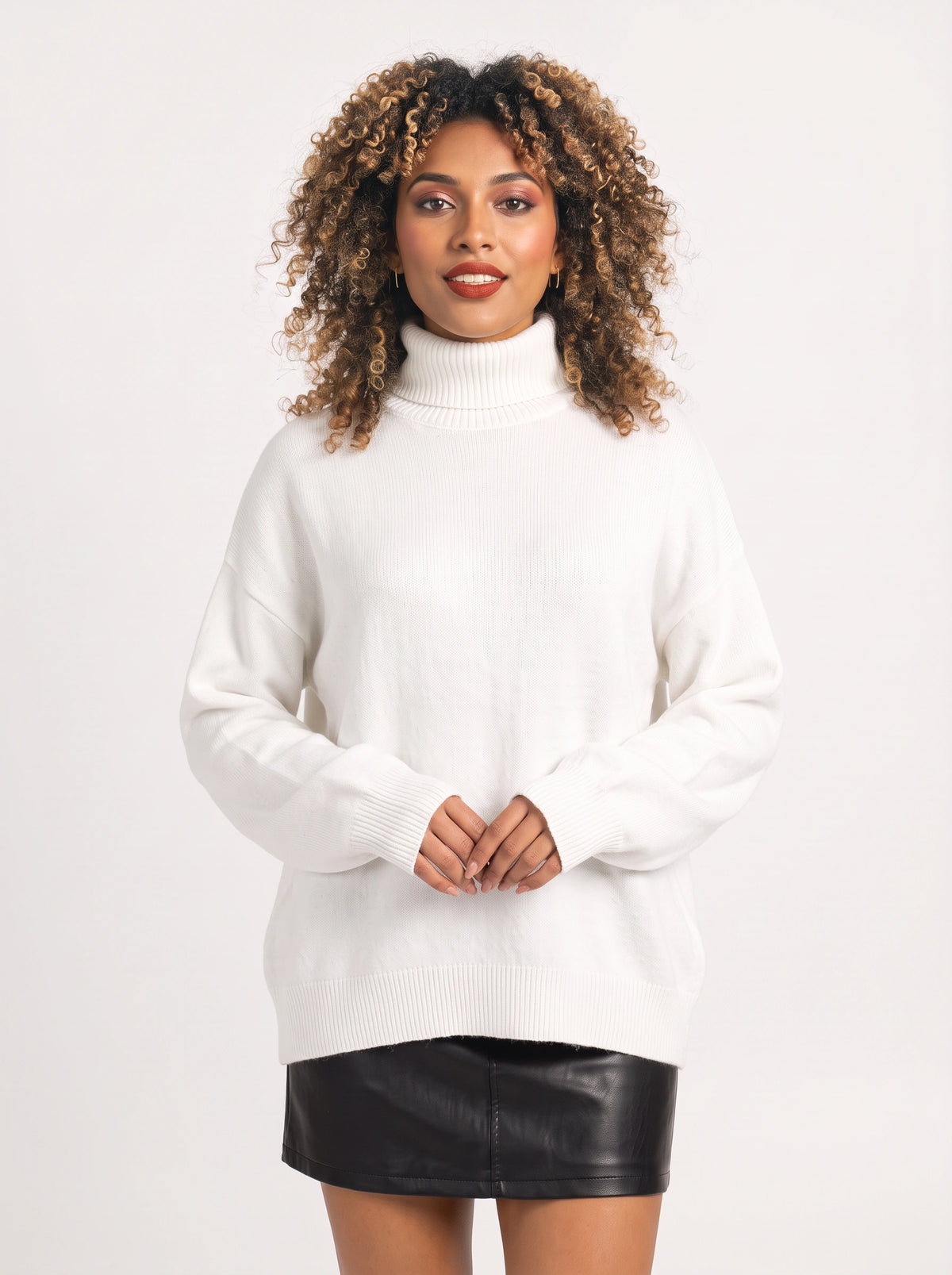 Orianne Ribbed Oversized Turtleneck Jumper – Women Knit Pullover Sweater Casual Autumn Winter Longline Top